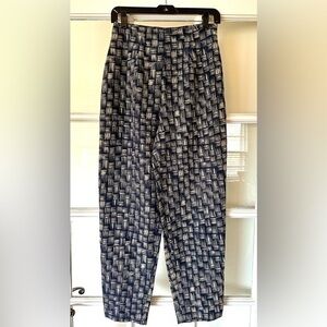 Moda Seta Silk Linen Blend Navy Gold Basket Weave Pants Size 6
